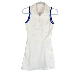 Sincerely Jules Active White Blue Trim Tennis Dress Sleeveless Quarter Zip Small